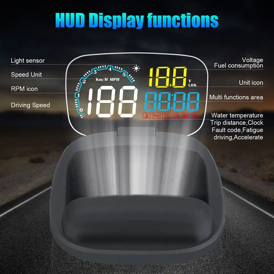 Последний OBD2 Hud Дисплей автомобиля OBD 2 Спидометр бортовой компьютер лобовое
