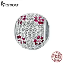 BAMOER Аутентичные 925 пробы серебряные цветущие цветы прозрачные CZ круглые бусины талисманы подходят для женщин браслеты ожерелья ювелирные изделия SCC1107
