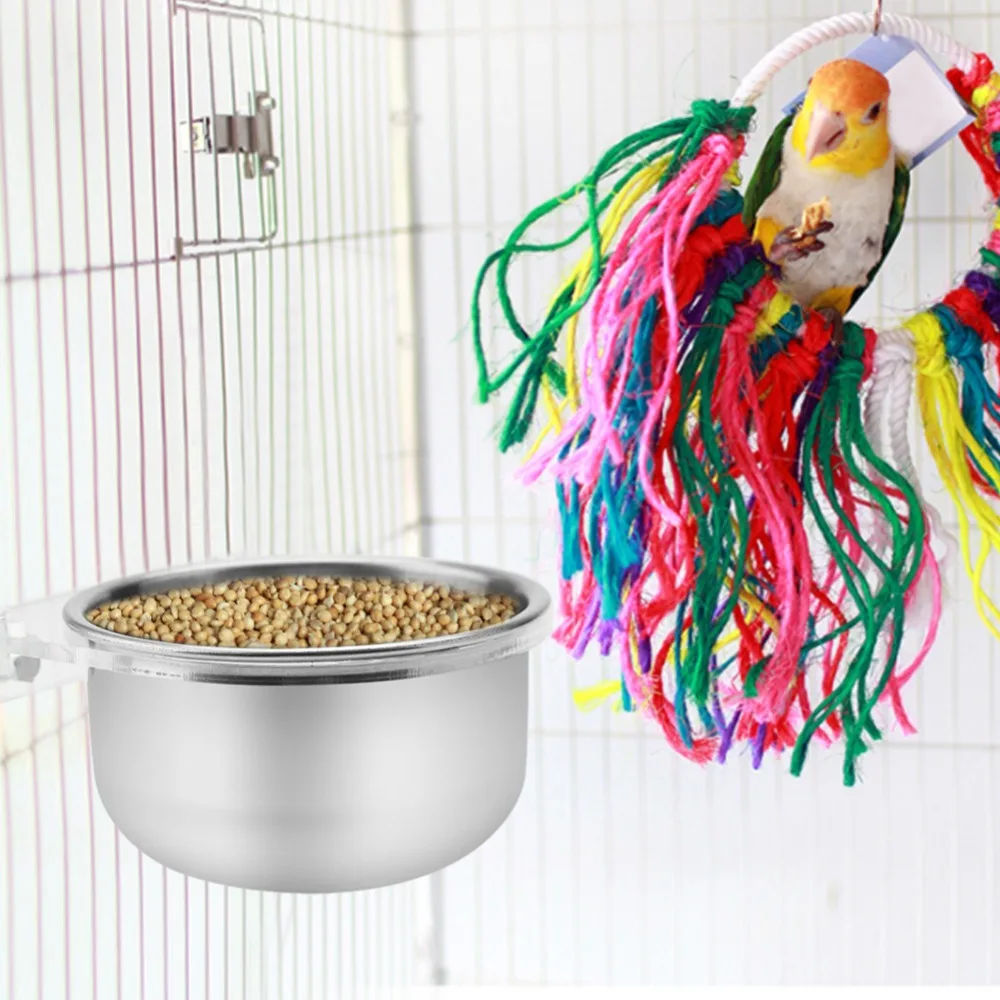 Нержавеющая сталь клетка для птиц кормушка еды + стойка попугаев Parakeet аксессуары