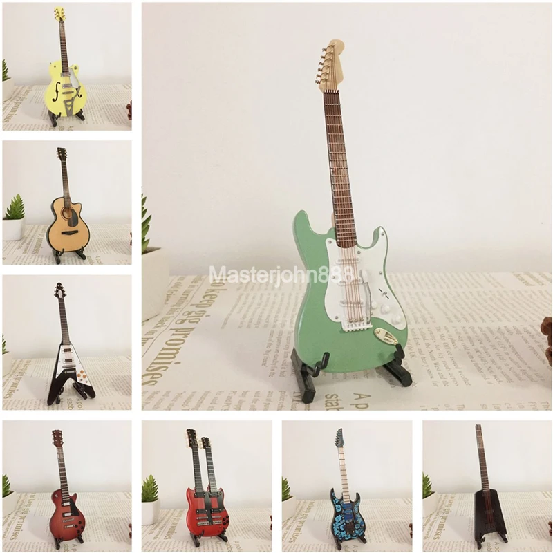 

Miniature ST TL LP IB Double Neck Headless Electric Guitar Acoustic Guitar Instrument Model Decoration Kids Gift Wood Ornaments