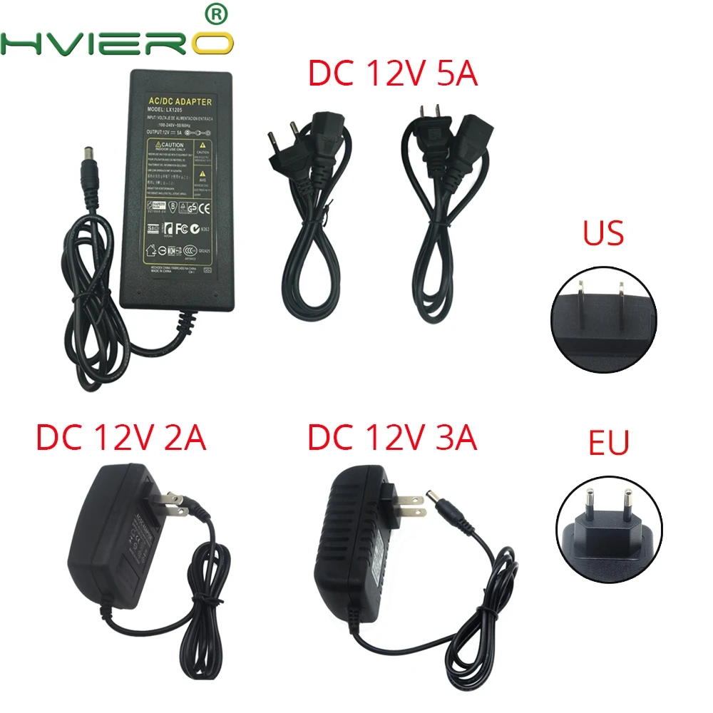 Светодиодный блок питания, зарядное устройство, адаптер трансформатора переменного тока, 110 В, 240 в, штепсельная вилка США, DC 12 В, 2A, 3A, 5A, зарядное устройство для 3528, 2835, 5050, светильник
