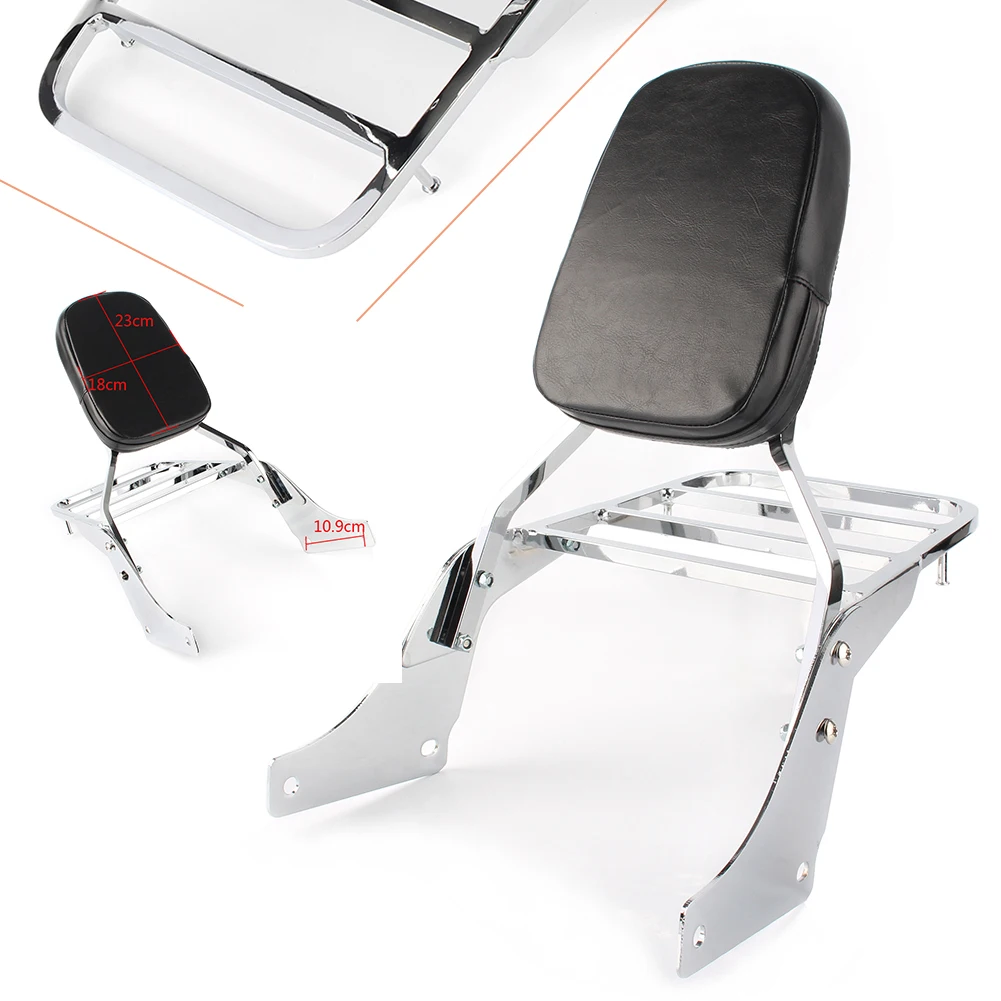 Motorbike Chrome Backrest Sissy Bar Back Rest W/ Luggage Rack Pad For