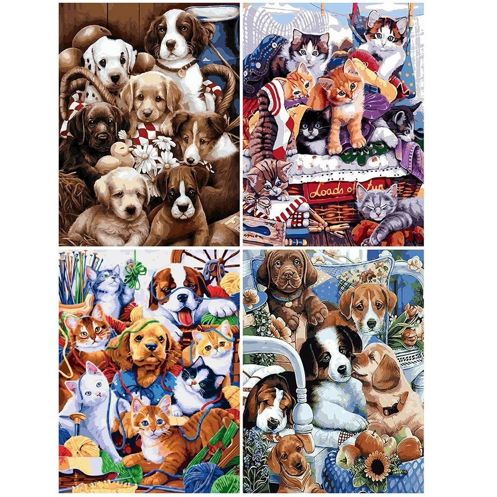 

AZQSD DIY Oil Painting By Numbers Dog Cat Hand Painted Canvas Modern Wall Picture Home Decoration Wall Art Animal K514