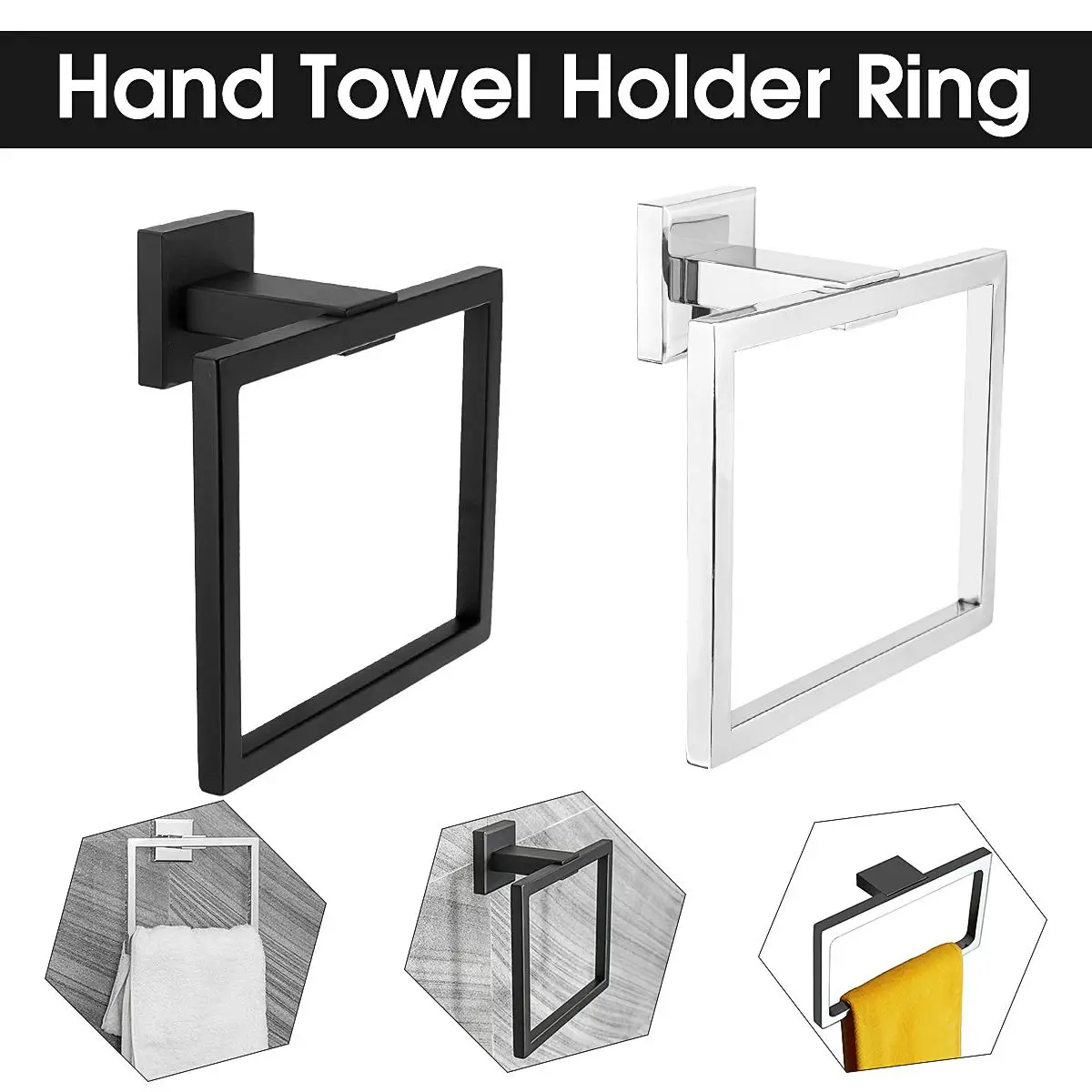 

Xueqin Stainless Steel Bathroom Square Towel Ring Holder Wall Mounted Towel Rack For Towel Hanger European Style Chrome Brushed