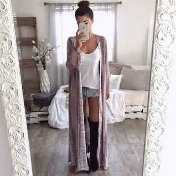 

2019 Womens Long Sleeve Snake Chiffon Cardigan Sweaters Boho Outwear Tops Gown