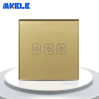 

Touch Panel Light Switch 3 Gang 1 Way EU Standard Gold Touch Screen Wall Switch Wall Socket For Home Lamp Switches