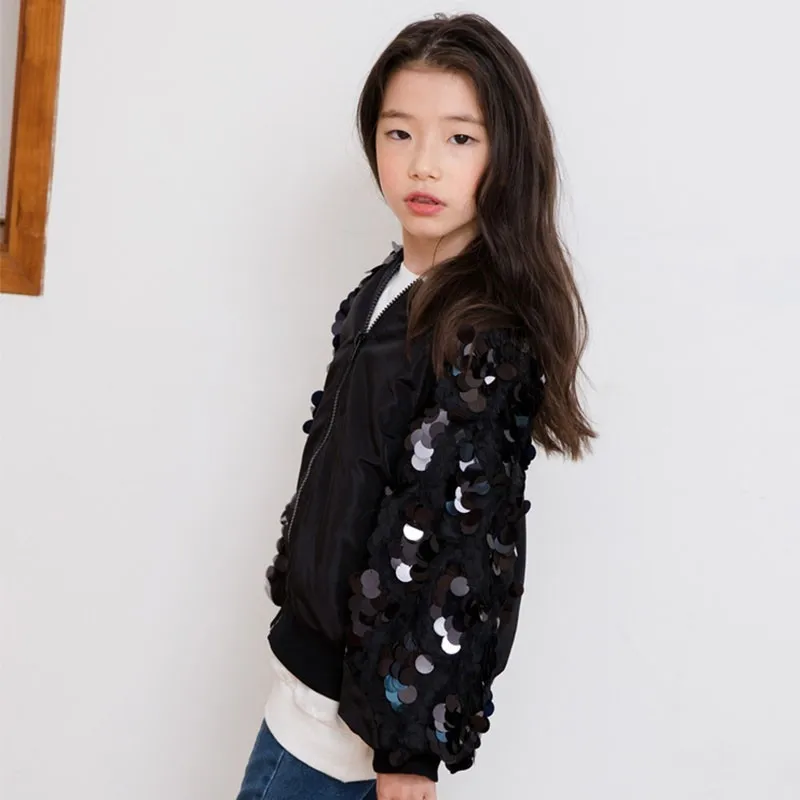 

Sequin Jackets For Girls 2018 Autumn Winter Black Little Children Outerwear Cardigan Girl Jacket Teenager Clothing Kids Tops
