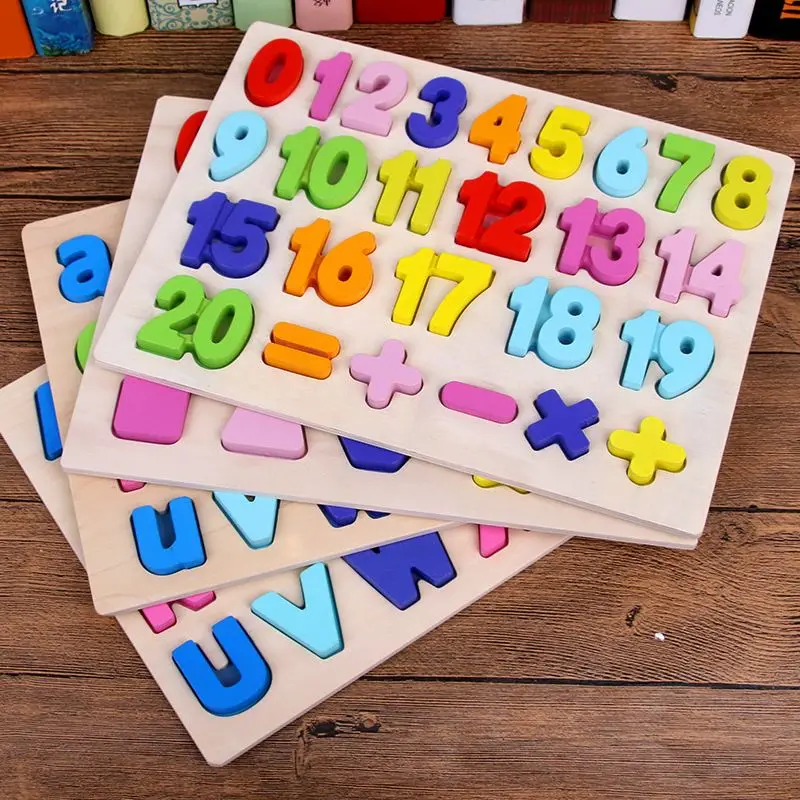 Математические Игрушки головоломка подходящая форма геометрические буквы познание обучение раннее развитие игрушки для детей развивающие подарки деревянные