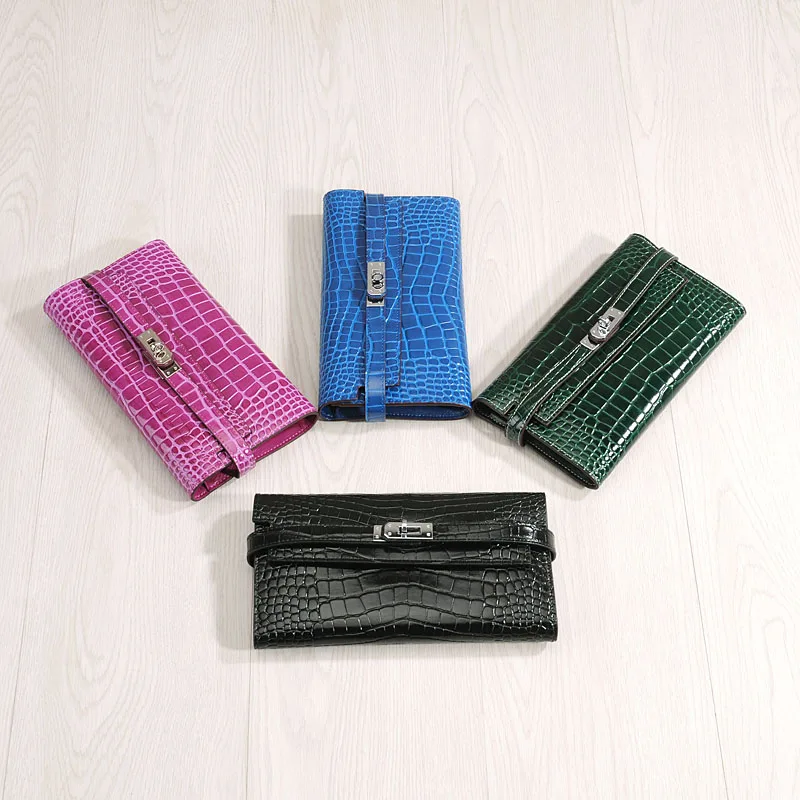 

PRAVESDA Genuine Leather Real Cow leather Women Wallet 2019 crocodile Luxury Wallets Famous Brand Ladies Purse Money Bag