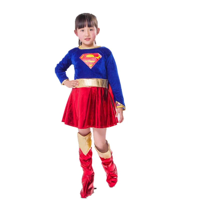 Детский Костюм Супермена; маскарадное платье с длинными рукавами для девочек; детская одежда Супергерл; комплект из 3 предметов; праздничное платье супергероя на Хэллоуин