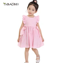 Платье принцессы для девочек г., милая детская летняя одежда голубого/розового цвета с бантом однотонное платье для детей от 3 до 10 лет
