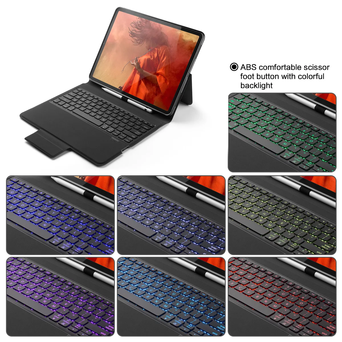 For iPad Pro 12.9 2018 Keyboard Case Leather 7 Colors Backlight US Keyboard Cover For iPad Pro 12.9