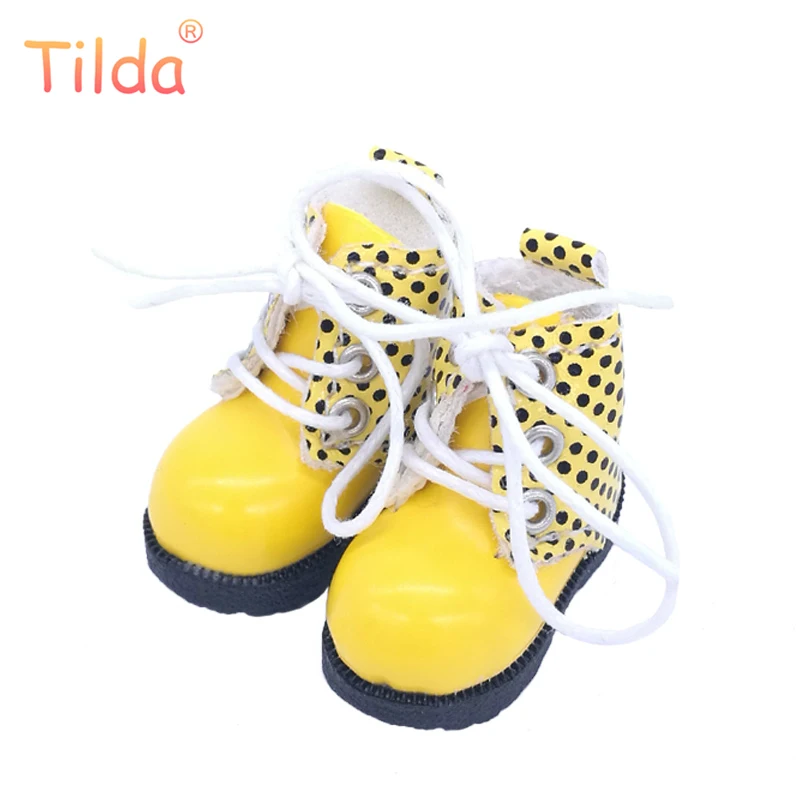 Tilda 3.2cm Doll Boots for Blythe Azone Doll Toy,1/8 Mini Lovely Leather Dots Gym Shoes for BJD Dolls Boot Shoes Accessories