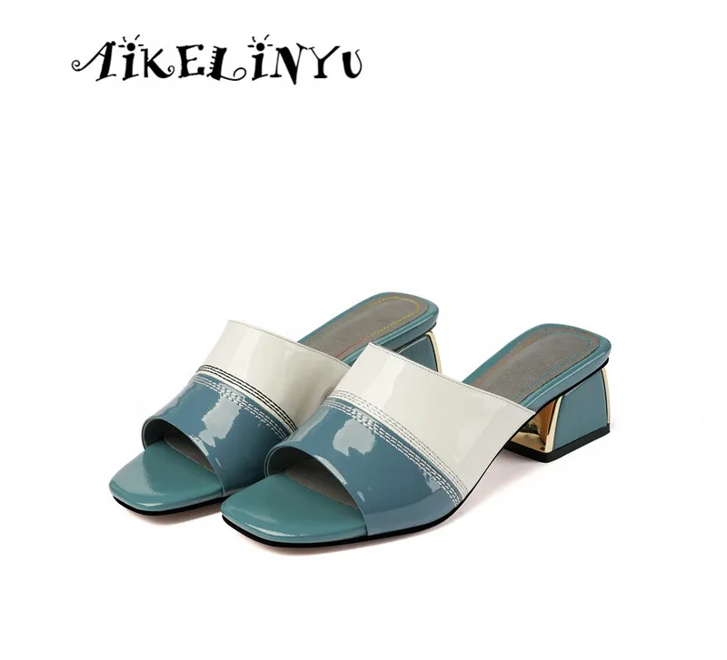 

AIKELINYU Women Shoes Summer Chunky Heel Slipper Causal Shoes Sandals Ladies Peep Toe Party Shoes Blue Female Outdoor Slipper