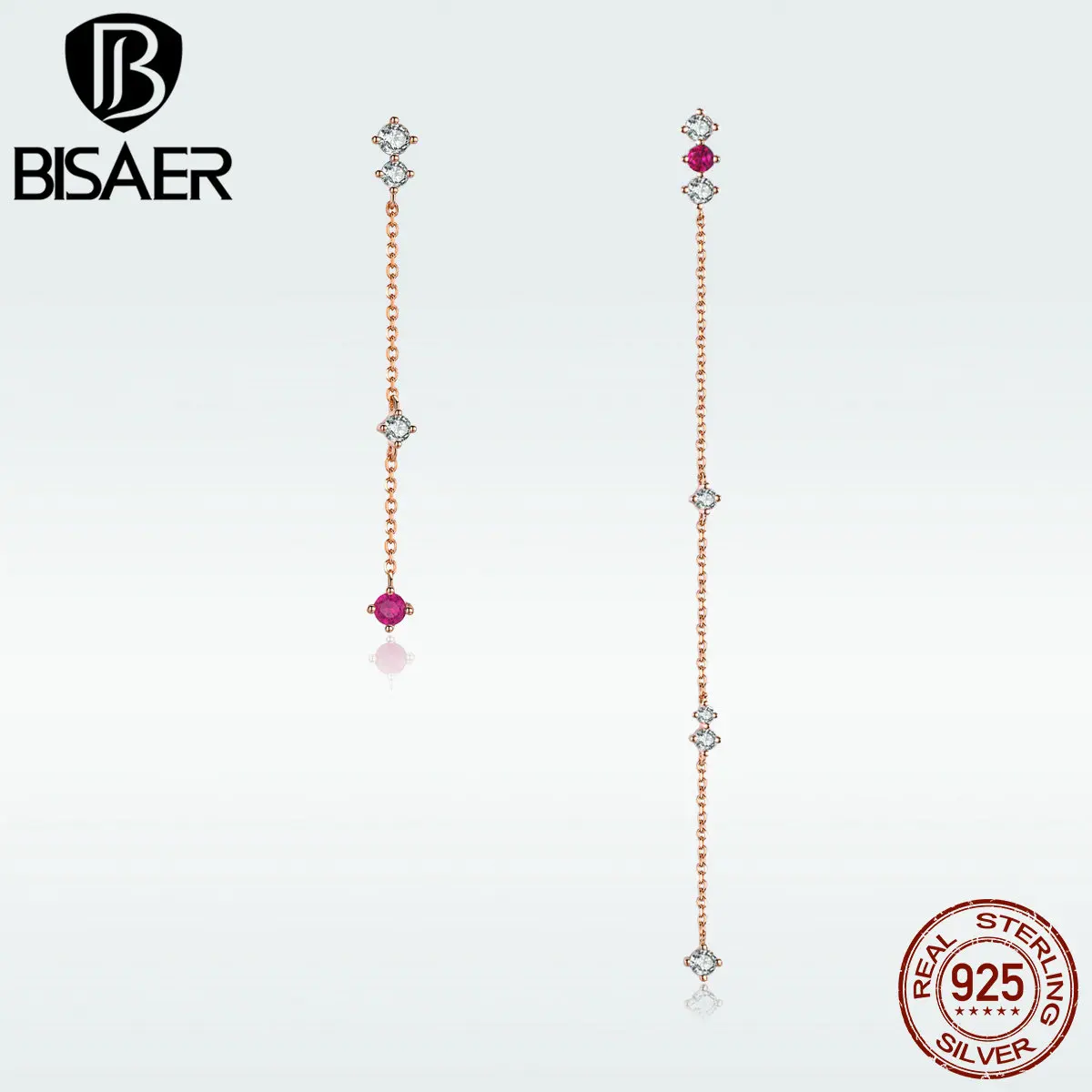 

BISAER 925 Sterling Silver Colorful Zirconia Long Chain Earring For Women Bride Party Wedding Jewelry Trendy Accessories HVE071