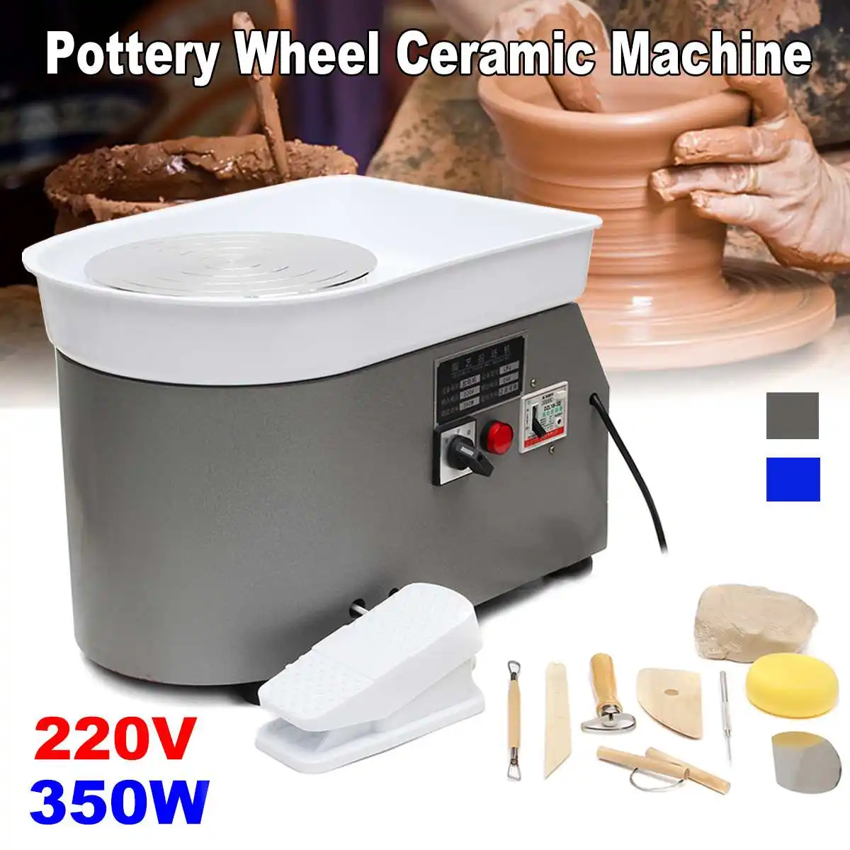 

Pottery Forming Machine 220V 350W Electric Pottery Wheel DIY Clay Tool with Tray Flexible Foot Pedal For Ceramic Work Ceramics