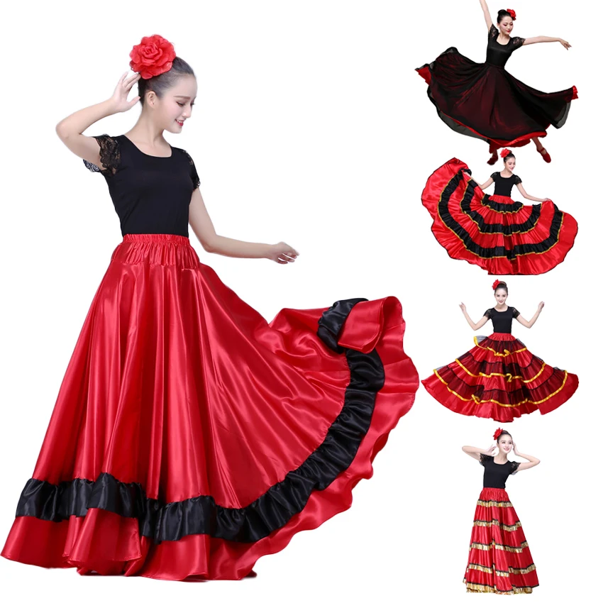 

Female Spain Carnival Party Stage Wear Flamenco Skirt Striped Plus Size Lace Belly Dance Costumes for Woman Spanish Dress