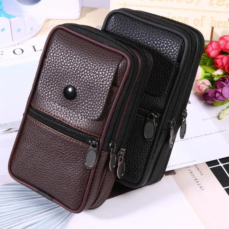 

Multi Pocket Men Teen Business Phone Holder Bag Case PU Leather Zipper Flap Pack Belt Pouch Men Wallet Carteira Small Purse