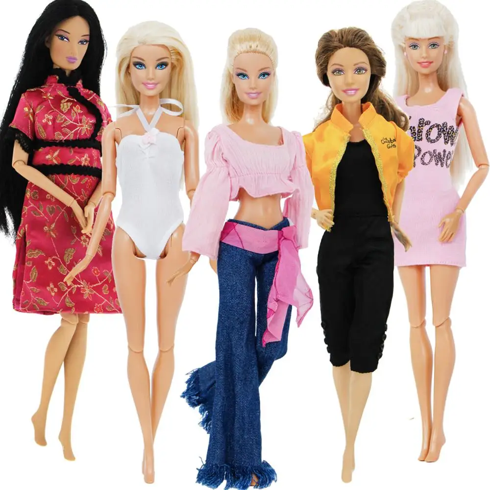 

5 Set Mixed Outfit Accessories Swimsuit + Mini Dress + Cheongsam Coat Pants Fashion Casual Daily Wear Clothes for Barbie Doll