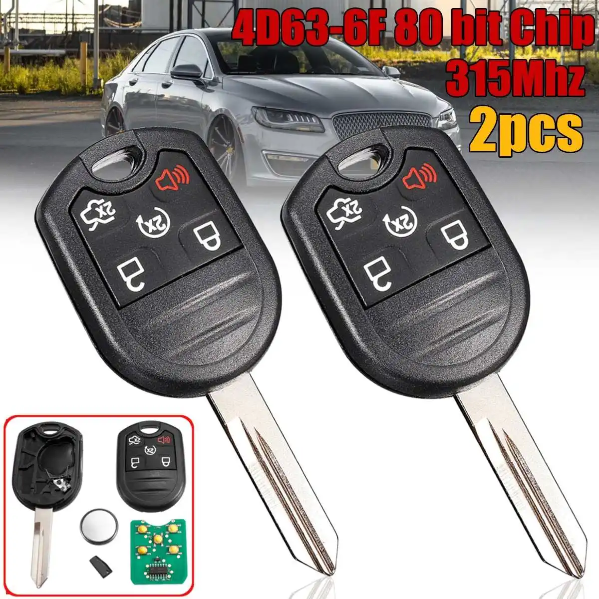

2pcs 5 Buttons Remote Key Fob with 4D63-6F 80 bit Chip 315MHz For Ford Edge Fusion for Lincoln MKS MKX CWTWB1U793 1788A-FWB1U793