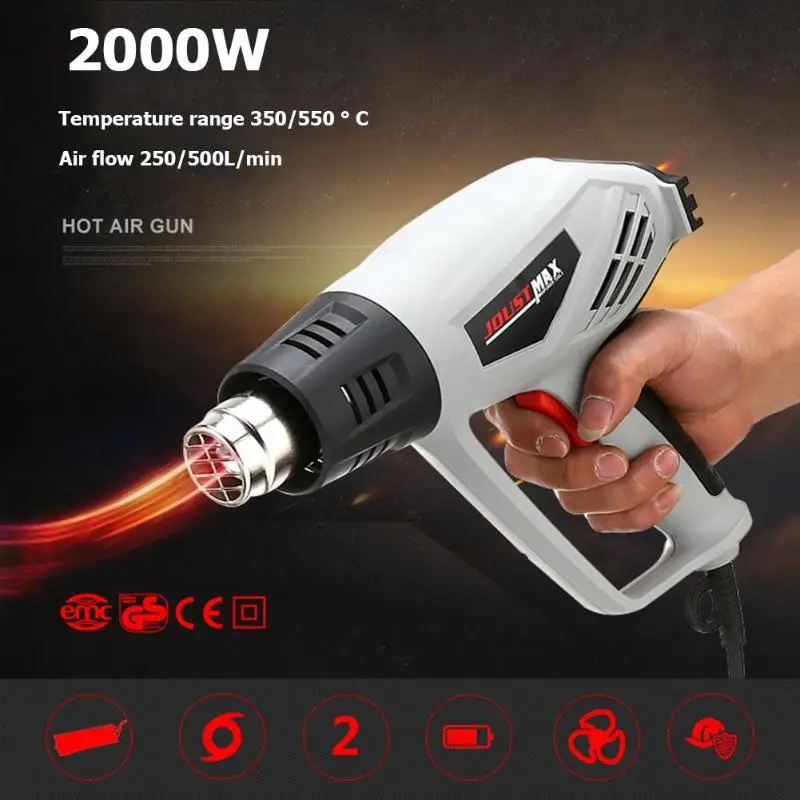 

2000W Variable Temperature Electric Hot Air Gun Heat Gun with Air Nozzle Attachments Power Tool Industrial Handheld Heat Gun
