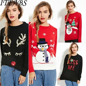 

Fashion Women Christmas Long Sleeve Slim Winter Warm Sweater Casual Jumper Pullovers Tops