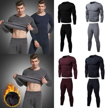 

2pcs Men Thermal Underwear Set Winter Thick Long Johns Warm Cotton Tops Bottom