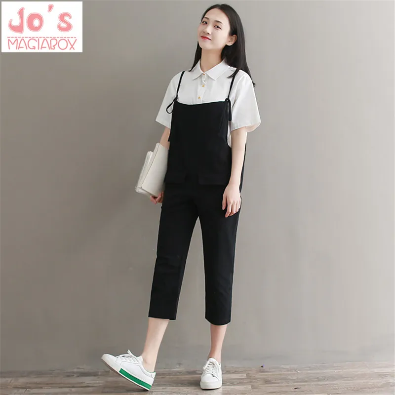 

2019 Korean Ladies Loose Rompers Womens Calf-Length Jumpsuit Overalls Female Solid Casual Sleeveless Harem Pants With Pocket