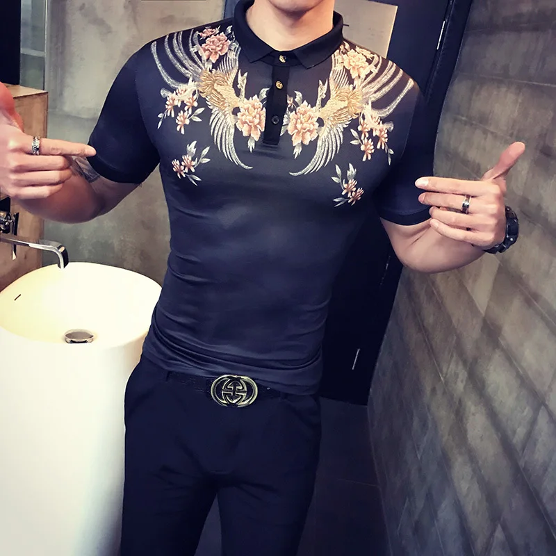 

2019 New Casual Ice Silk Polos Para Hombre Polo Crocodile Summer Fashion Flower Print Polo Shirt Men Short Sleeve Polo