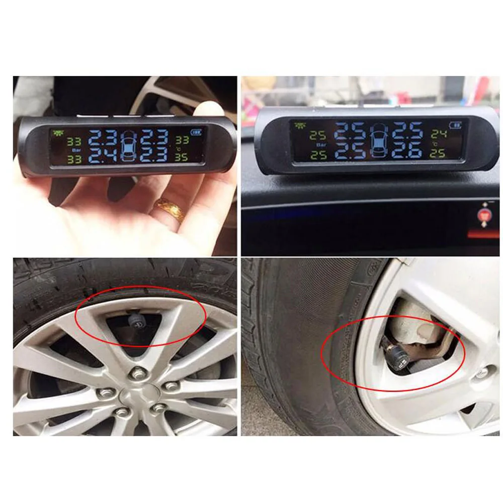 Beste Auto Tpms Draadloze Solar Bandenspanningscontrolesysteem Externe Sensor Bandenspanning Detector Realtime Alarm Waarschuwing Usb Lading