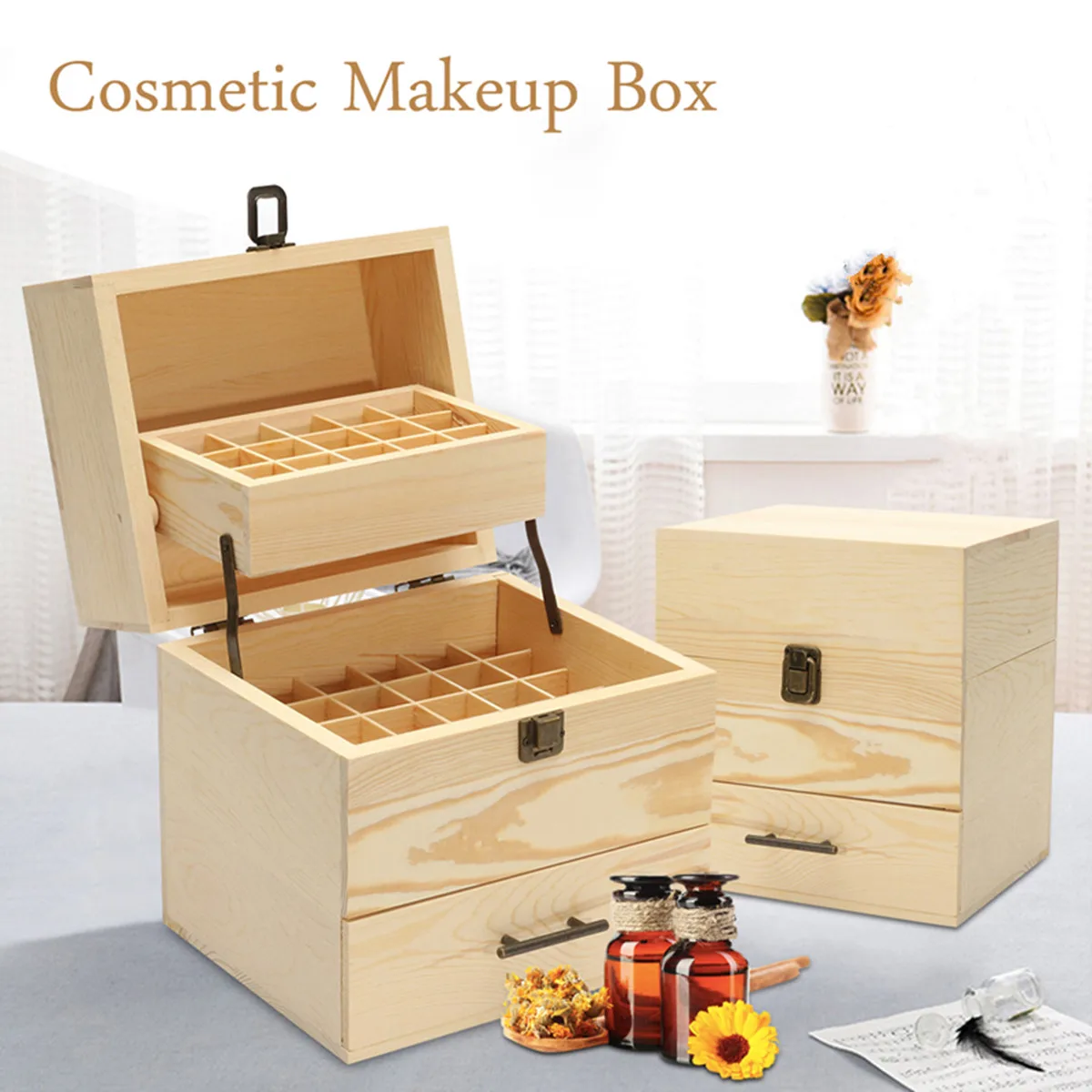 

3 Tier 59 Holes Wooden Boxes Container Aromatherapy Essential Oils Box Jewelry Storage Case Boxes For Home Decor Gift
