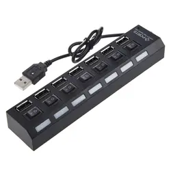 SODIAL (R) 7-Порты и разъёмы USB Hub с включения/выключения, черный