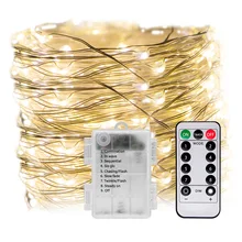 Пульт дистанционного управления с регулируемой яркостью 8 режимов на батарейках светодиодные гирлянды 10 м 100 светодиодов медная проволока Свадебная декоративная подсветка для вечеринки