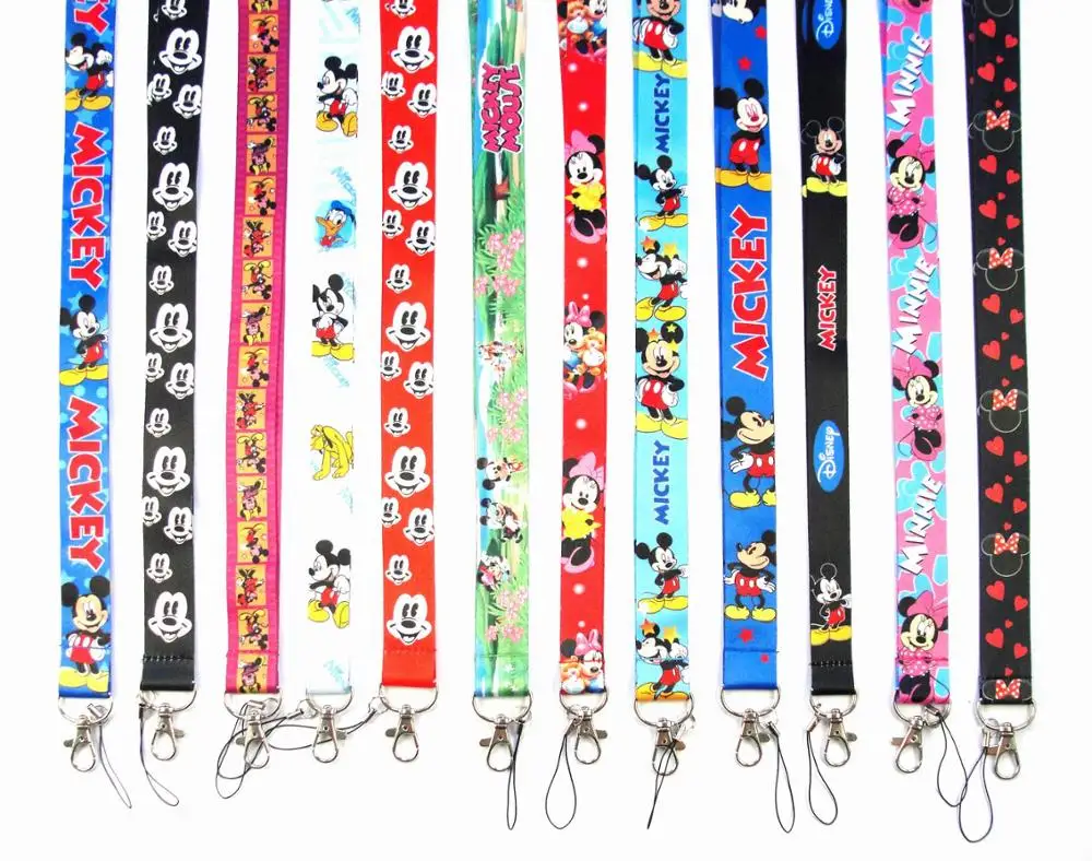 

10 PCS Mickey&Minnie Mouse key lanyards id badge holder keychain straps for mobile phone Wholesale Free Shipping