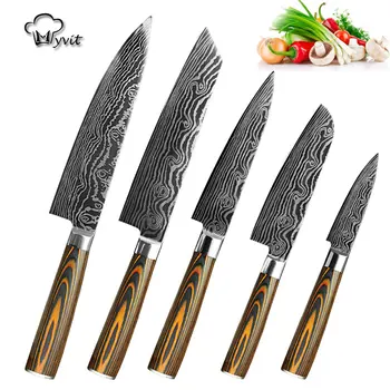 

Chef Knife Imitation Damascus Steel 7CR17 440C Kitchen Knife Set Sharp Cleaver Santoku Slicing Knife Gift Knife High Quality