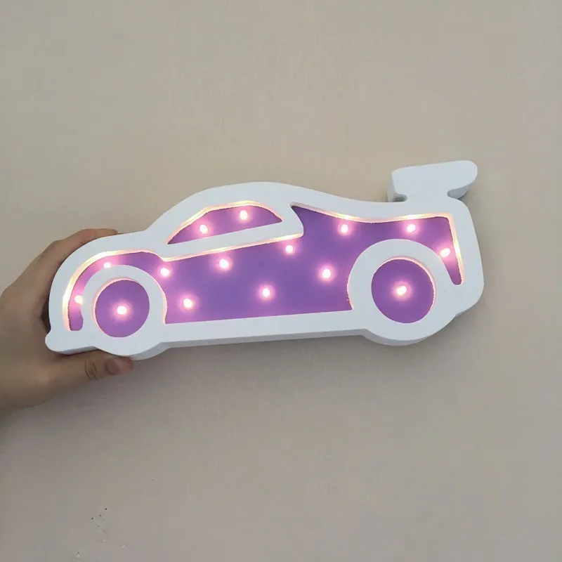 

Ins Style Cartoon Car Model LED Night Light Wooden Children's Room Illuminator Wall Hanging Decor Kids Birthday Gift Lampada