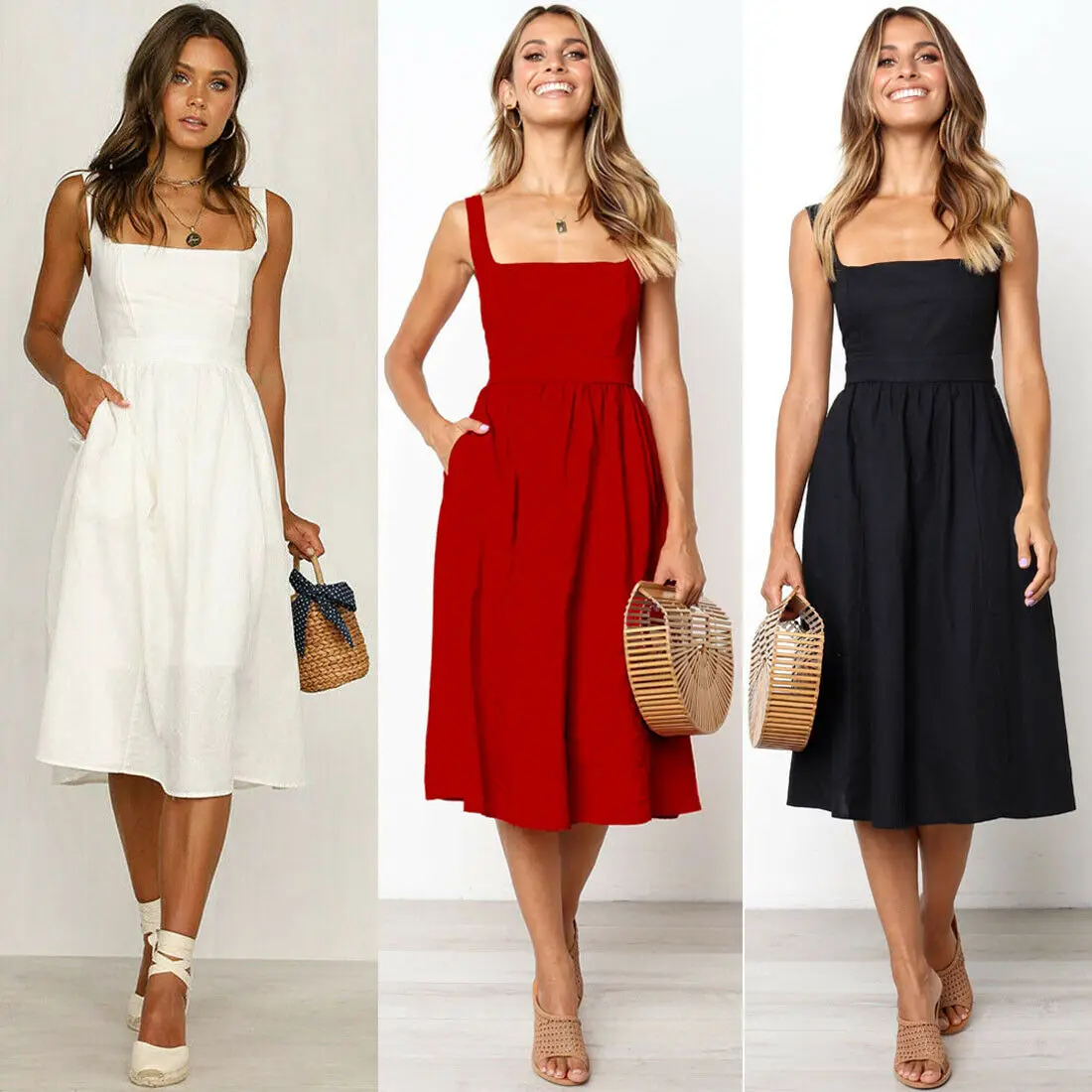 

Hot Women Summer Solid Color Long Maxi Dress Boho Party Beach Dress Casual Loose Sleeveless Sundress Elegant 2019