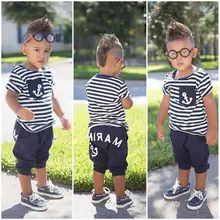 Pudcoco/комплект для мальчиков, От 2 до 7 лет, США, детские матросские наряды для маленьких мальчиков, полосатые топы с якорем+ короткие штаны, летний комплект