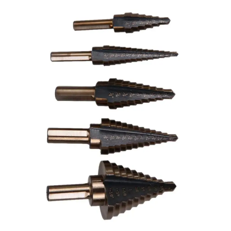 5pcs Step Drill Bits Set Round Cobalt Multiple Hole 50 Sizes High Speed Steel Wood Metal Drill Bit Set Power Tool with Case 2019