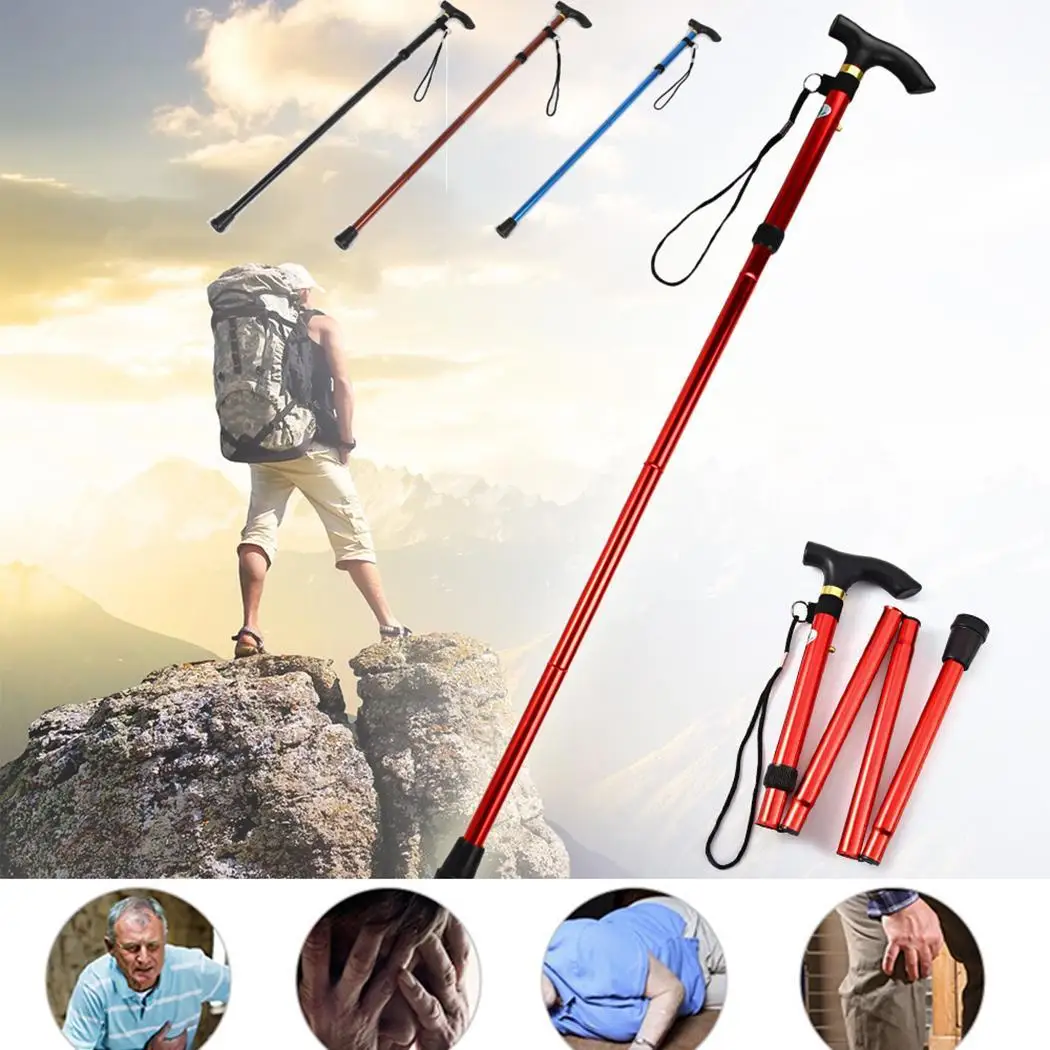 

82-92cm Walking Stick Hiking Trekking Trail Ultralight 4-section Adjustable Canes Aluminum Alloy Folding Cane Walking Sticks