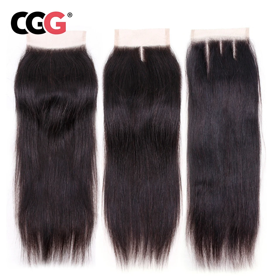 

CGG Malaysian Straight Closure 4X4 Lace Close Pre plucked Free/Middle/Three Part Non-Remy Human Hair 8-20 Inch Natural Color