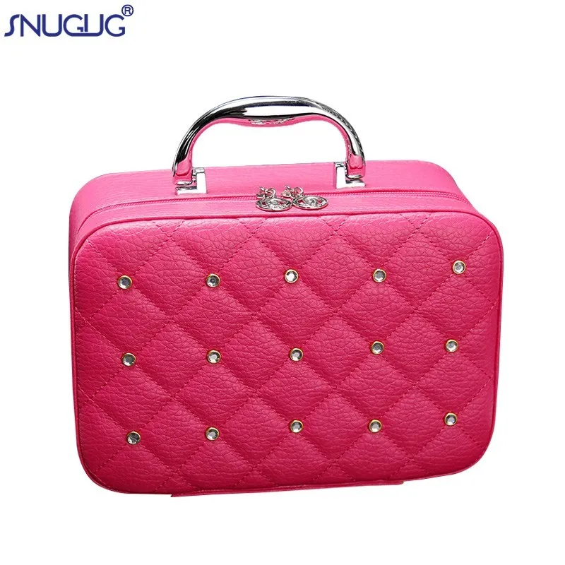 

SNUGUG Luxury Women Bling Cosmetic Case Rivet Rhinestone Makeup Box Professional Tote Cosmetic Bag Beauty Case for Beignners