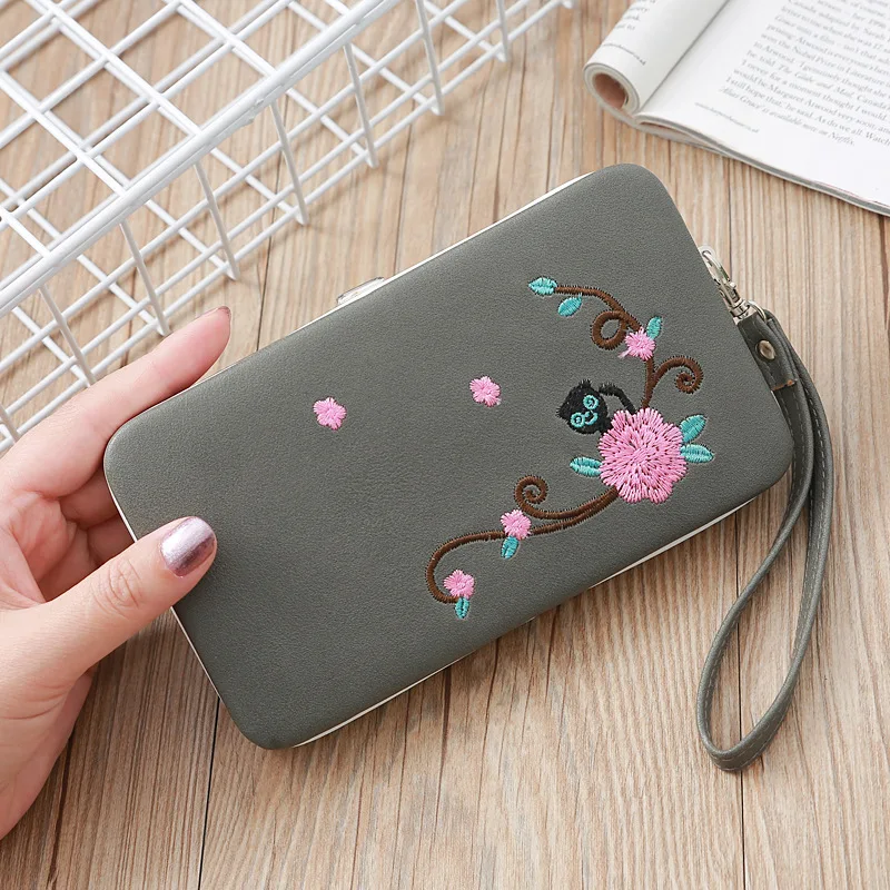 

Tuber Ms. Lunch Box Wallet Phone Bag Long Section 3 Fold Clutch Bag Fashion Multi-Function Cat Embroidered Purse