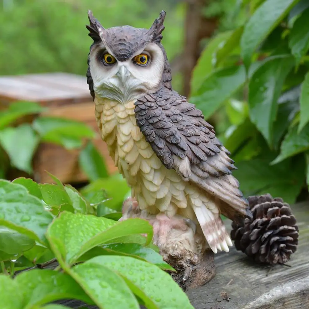 Simulate Owl Shape Decoy Realistic Adornment for Garden Birds Outdoor Decoration