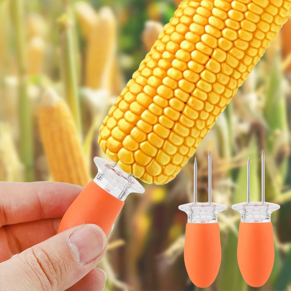 4 комплекта (8 шт) упаковка барбекю держатели кукурузы вилка из нержавеющей стали