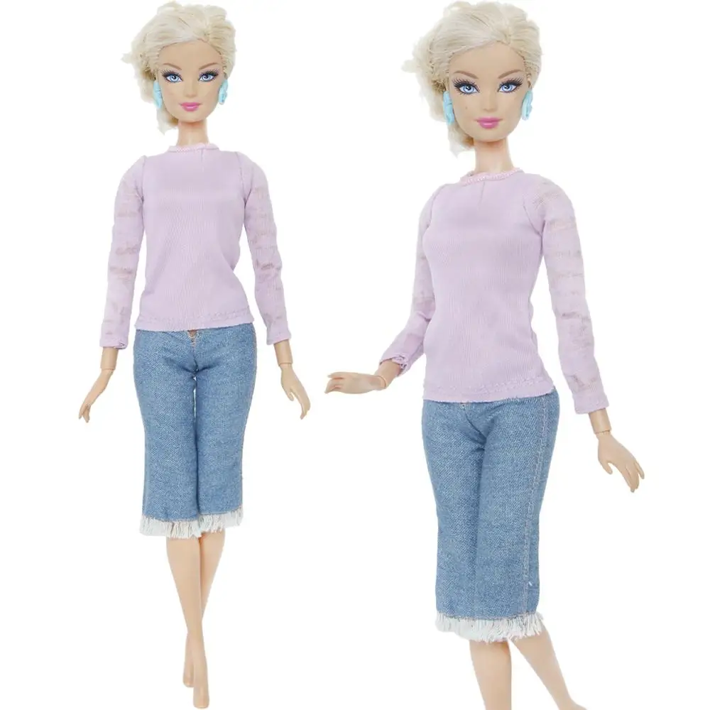

High Quality Purple Lady Outfit T-Shirt Blouse Trousers Jeans Elegant Accessories Clothes For Barbie Doll Baby Xmas DIY Gift Toy