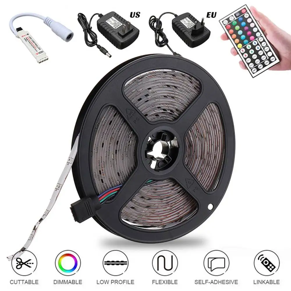 

Smuxi Super Bright 5M Waterproof RGB Flexible LED Strip Light +IR Controller+44Keys Remote Control+EU US Plug set