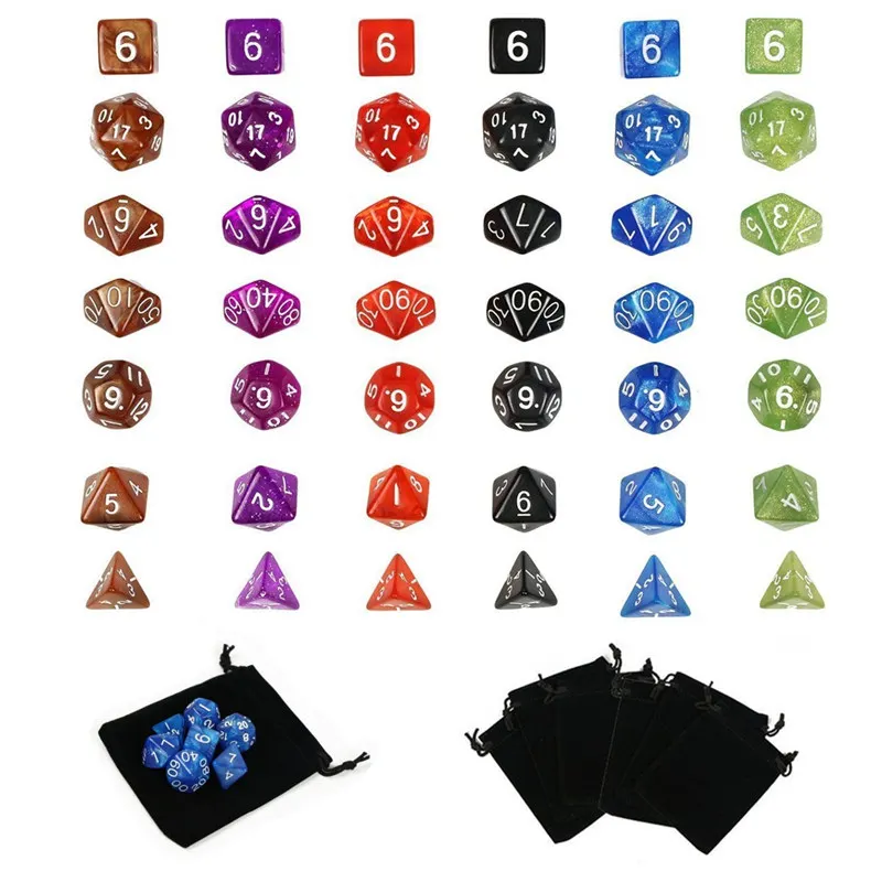 

Hot Multi Sided Game Dice 42pcs Polyhedral Dice 6 Sets For Dungeons And Dragons DND RPG MTG Board Game Dice With Bag Family Gift