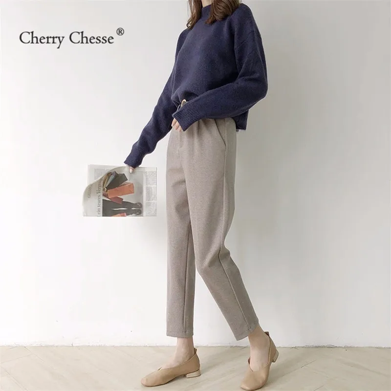 Cherry изящество винтажные женские брюки на пуговицах прямые осенние повседневные