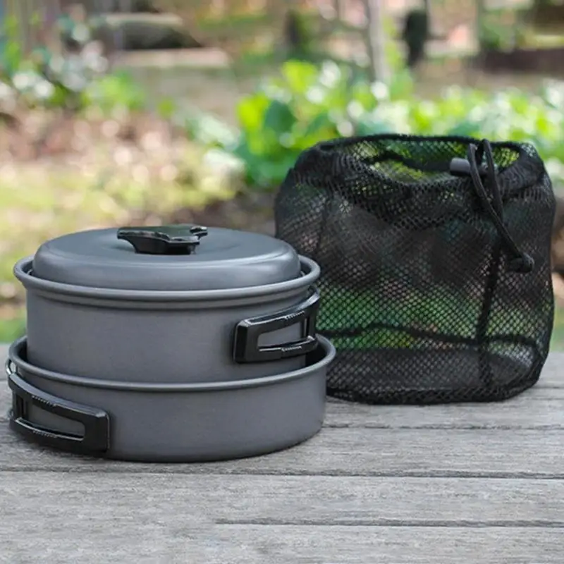 DS-200 Camping al aire libre de utensilios de cocina conjunto de Picnic portátil mango negro vajilla